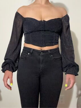 privy Sparkly Ruched Bustier Crop Top